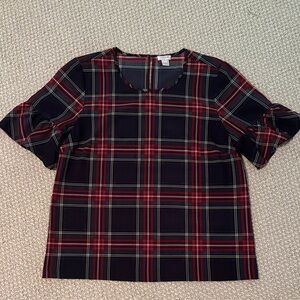 J. Crew Factory Holiday Plaid Ruffle Sleeve Blouse